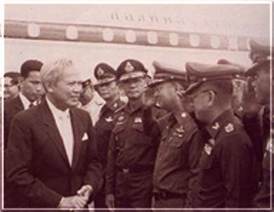 General Prem is greeted at the airport by Military and Police Top Brass